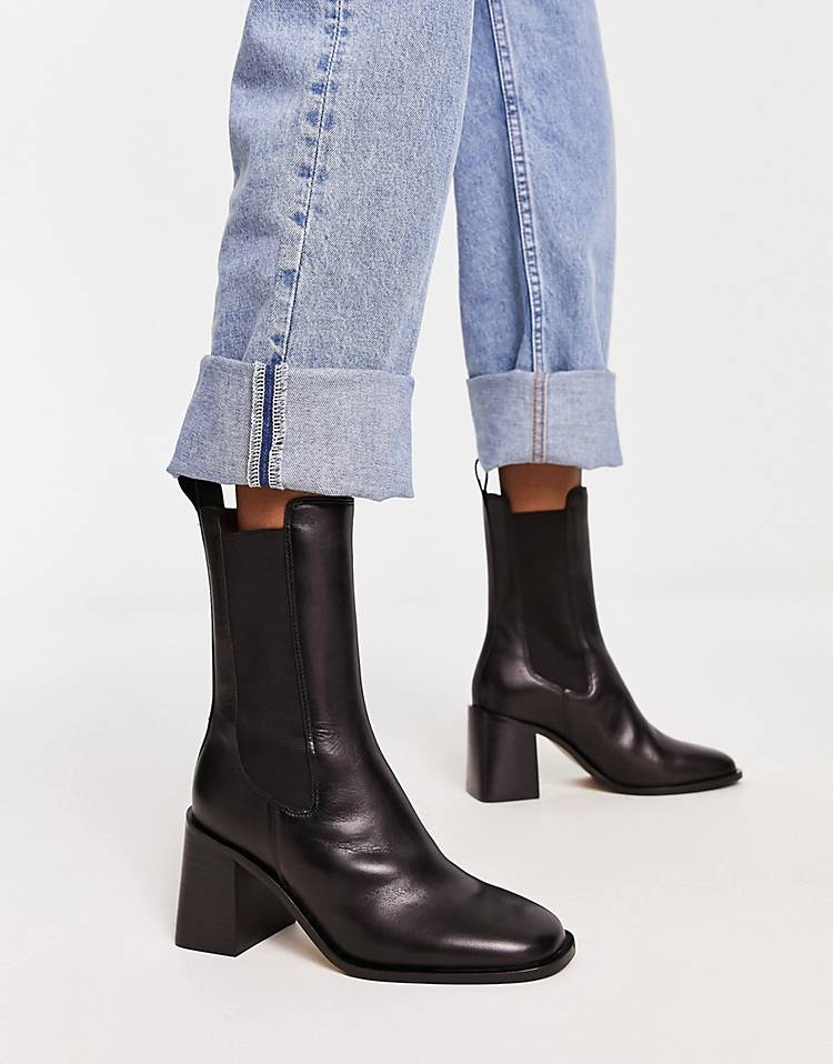 Other Stories leather heeled boots in black